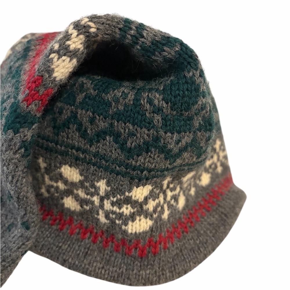 Eddie Bauer Fair Isle 100% Wool Gray Knit Hat w Tassel Ski Snow Winter Vintage - Picture 4 of 7